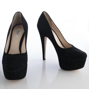 Prada Classic Black Suede Platform Pumps